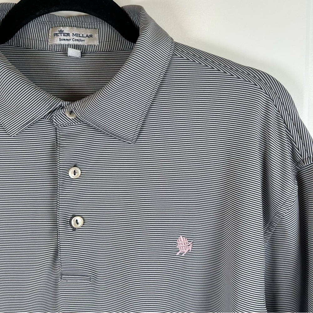 Peter Millar Charcoal Striped Drum Performance Polo Shirt Men’s Size Large - Picture 2 of 11